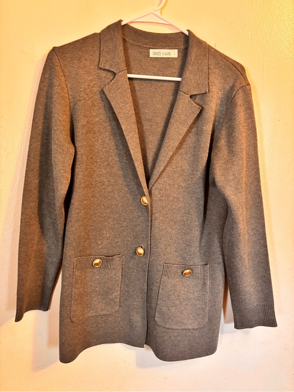 Grace Karin Gray Knit Blazer with Gold-Tone Buttons